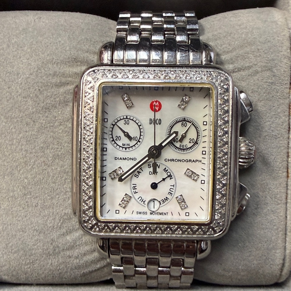 Authentic Silver Michele Deco Diamond Watch  # MW06P01A1046